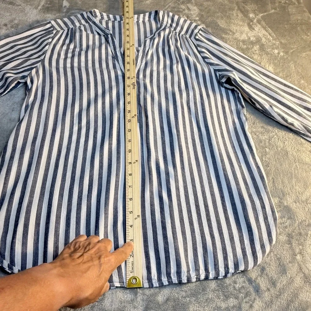 Old Navy Blue & White Striped Tunic Blouse Women's Large Long Sleeve‎ coastal